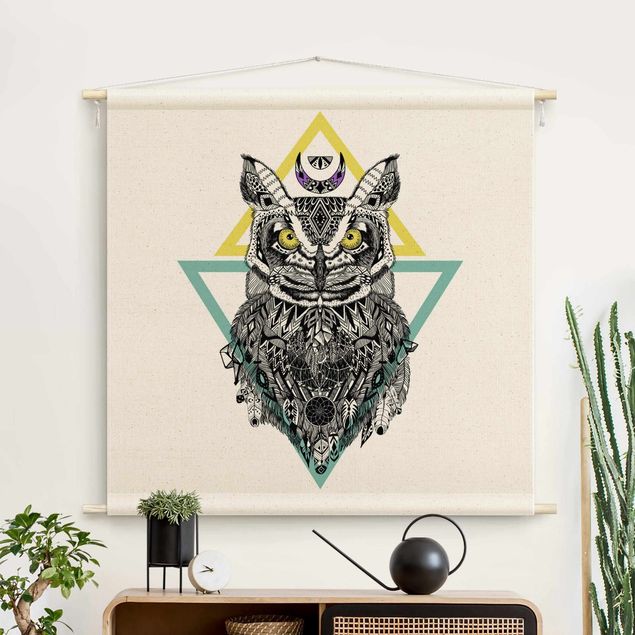 wandtapijten modern Boho Owl With Dreamcatcher