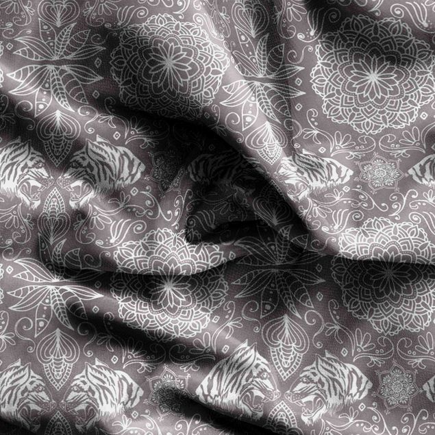 Vintage gordijn Boho Tiger Pattern With Mandala In Warm Grey