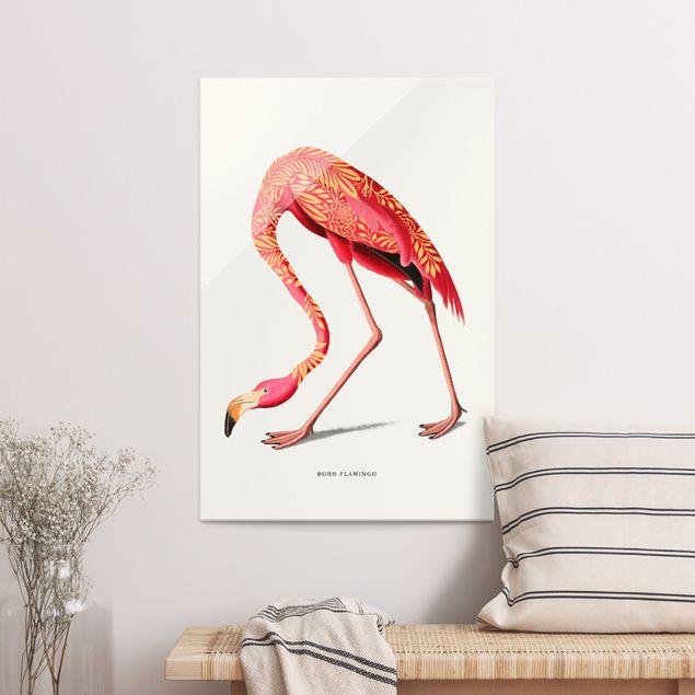 Glas Magnettafel Boho Birds - Flamingo