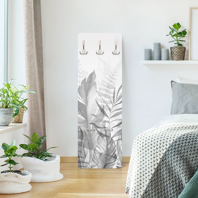 Wandkapstokken houten paneel - Botany - Tropical Leaves Grey