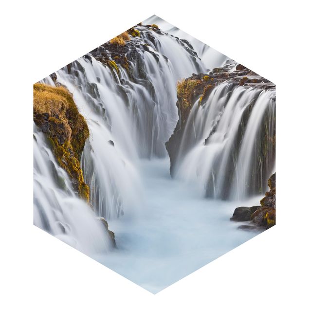 Hexagon Behang Brúarfoss Waterfall In Iceland