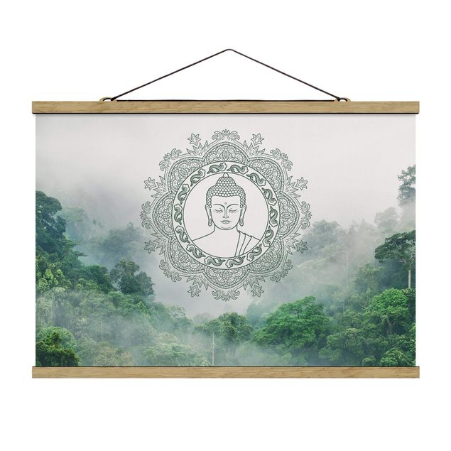 Stoffen schilderij met posterlijst Buddha Mandala In Fog