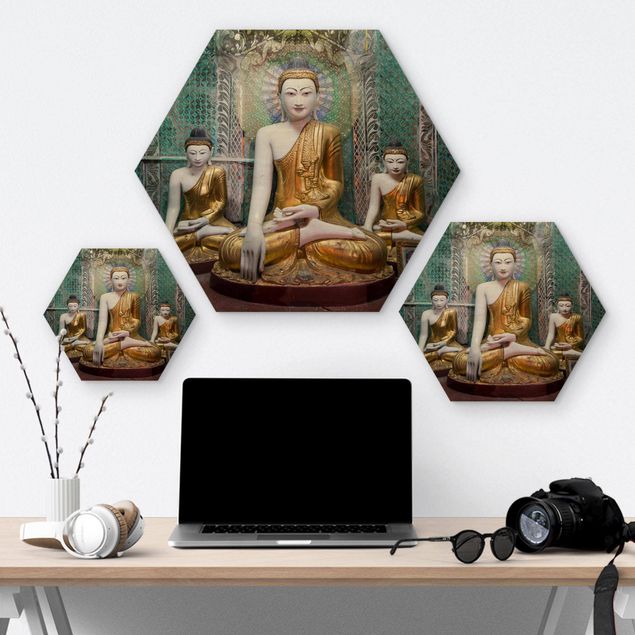 Hexagons houten schilderijen Buddha Statues