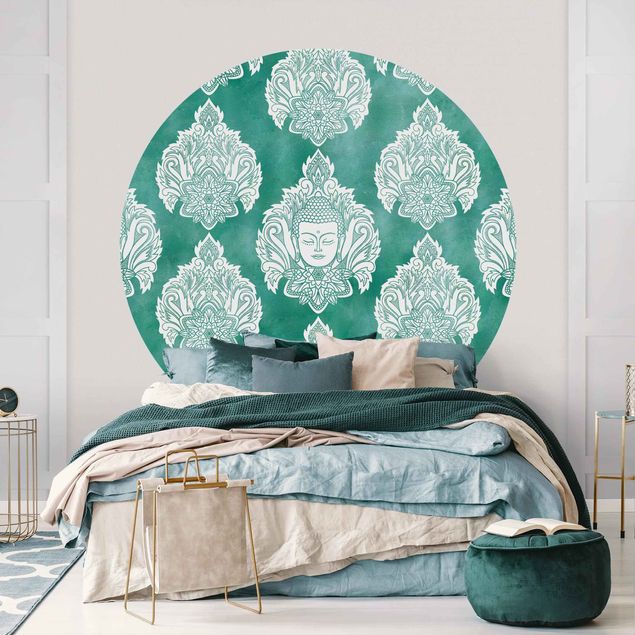 Behangcirkel Buddha And Lotus Emerald Pattern