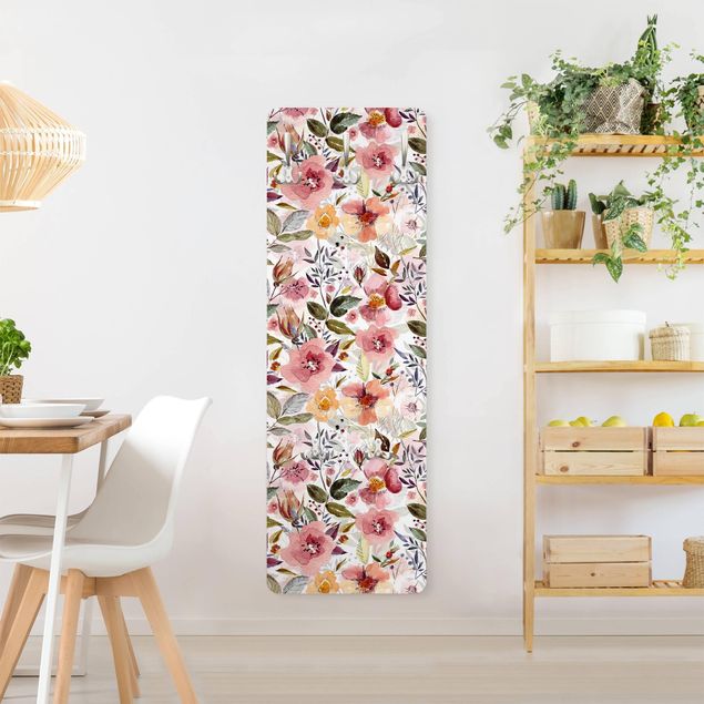 Wandkapstokken houten paneel Colourful Flower Mix With Watercolour