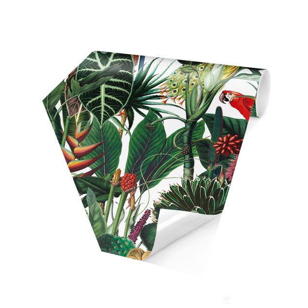Hexagon Behang Colourful Tropical Rainforest Pattern