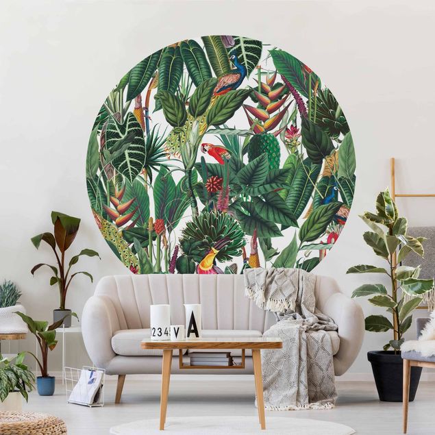Behangcirkel Colourful Tropical Rainforest Pattern