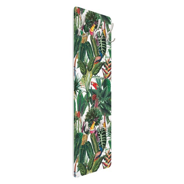 Wandkapstokken houten paneel Colourful Tropical Rainforest Pattern