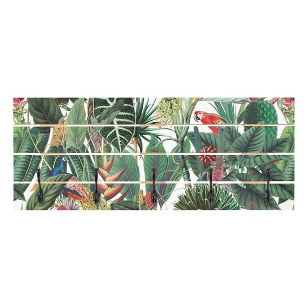 Wandkapstokken houten pallet Colourful Tropical Rainforest Pattern