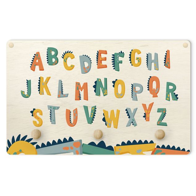 Wandkapstokken voor kinderen Colourful Dino Alphabet