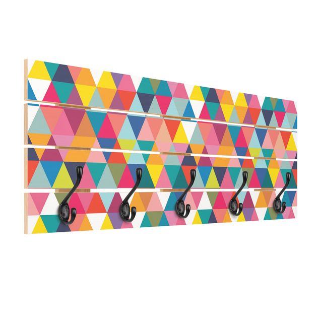 Wandkapstokken houten pallet Colourful Triangle Pattern