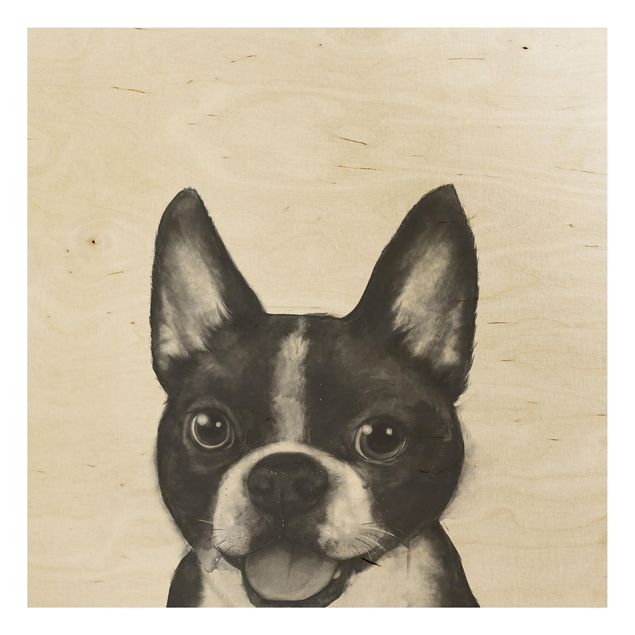 Houten schilderijen Illustration Dog Boston Black And White Painting