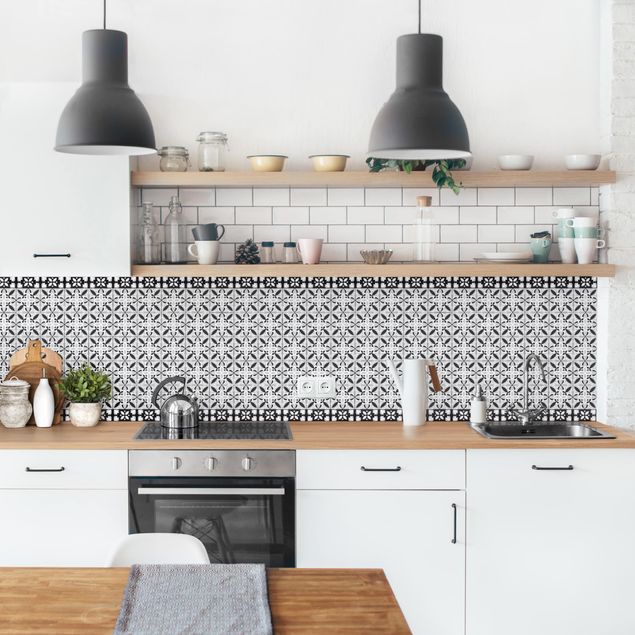 Achterwand voor keuken tegelmotief Geometrical Tile Mix Blossom Black