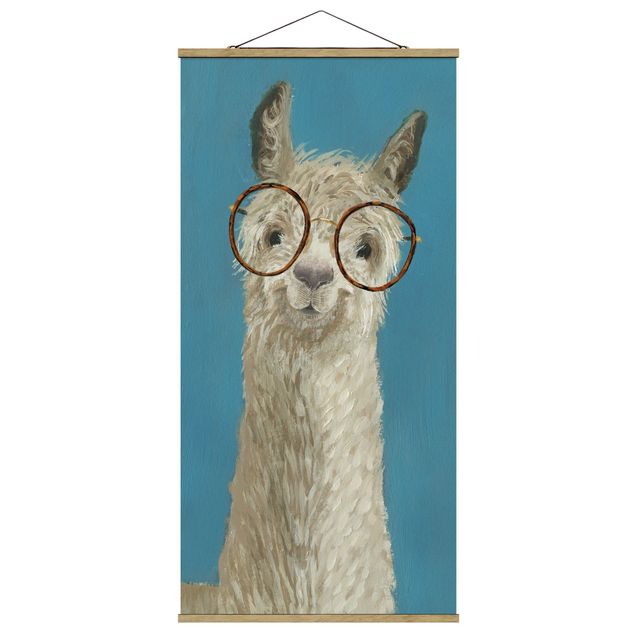 Stoffen schilderij met posterlijst Lama With Glasses I