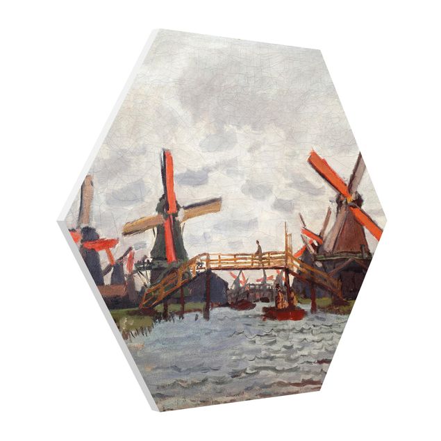 Hexagons Forex schilderijen Claude Monet - Windmills in Westzijderveld near Zaandam