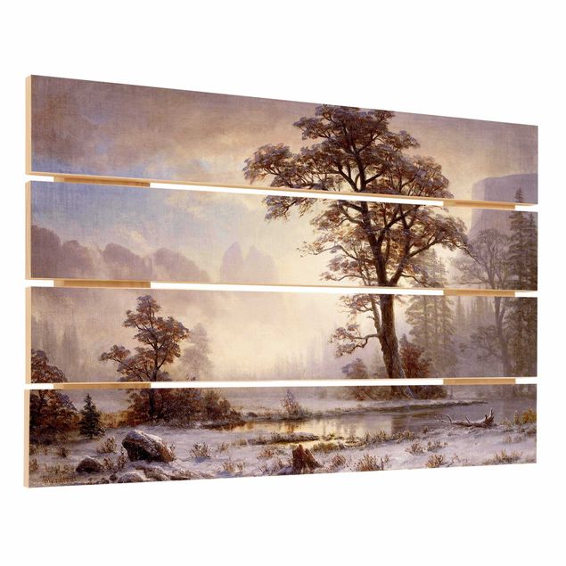 Houten schilderijen op plank Albert Bierstadt - Valley of the Yosemite, Snow Fall