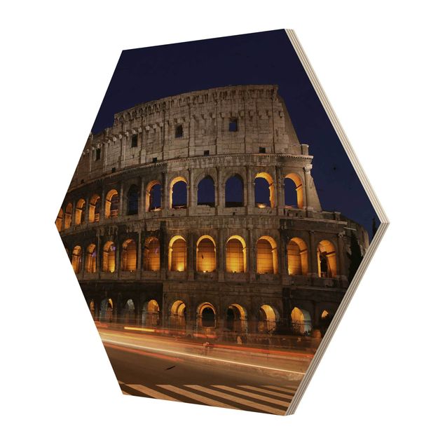 Hexagons houten schilderijen Colosseum in Rome at night