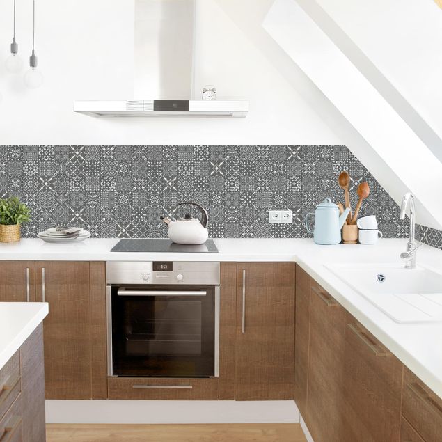 Achterwand voor keuken tegelmotief Patterned Tiles Dark Gray White