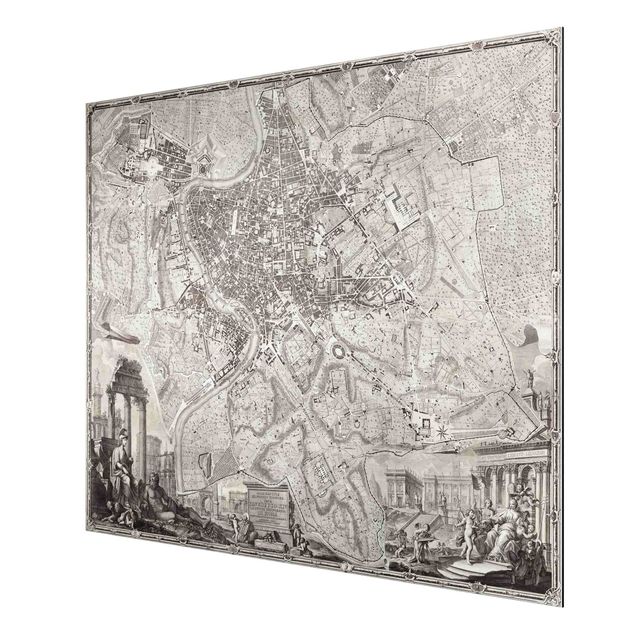 Aluminium Dibond schilderijen Vintage Map Rome