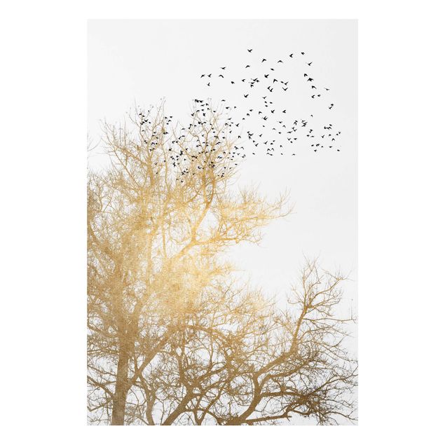 Forex schilderijen Flock Of Birds In Front Of Golden Tree