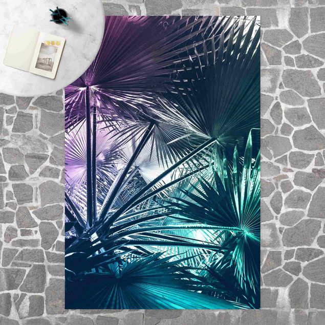 tapijt modern Tropical Plants Palm Leaf In Turquoise lll