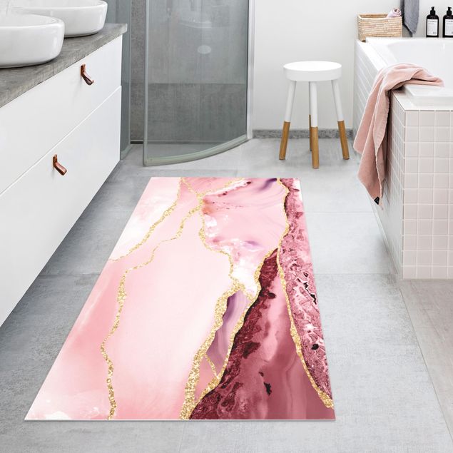 Vloerkleed modern Abstract Mountains Pink With Golden Lines