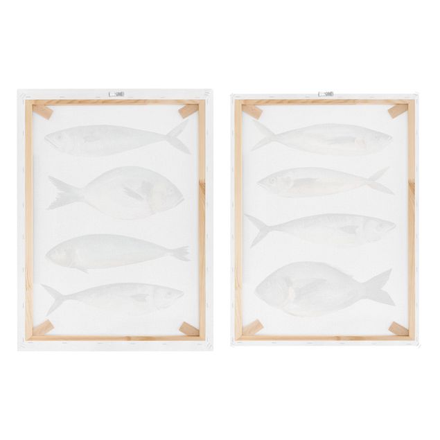 Canvas schilderijen - 2-delig  Eight Fish In Watercolour Set I