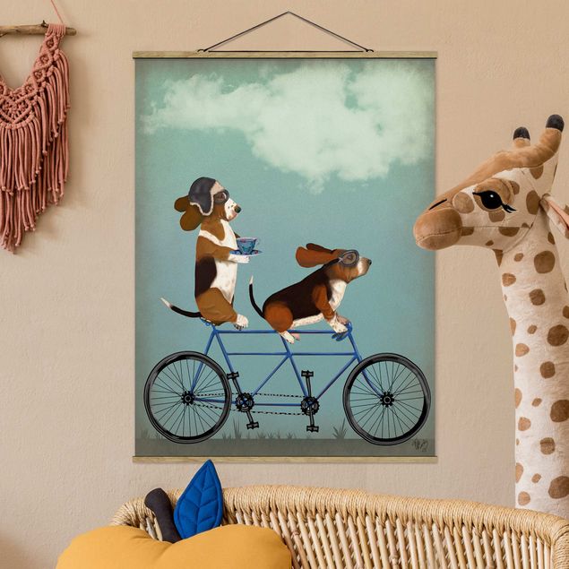 Stoffen schilderij met posterlijst Cycling - Bassets Tandem