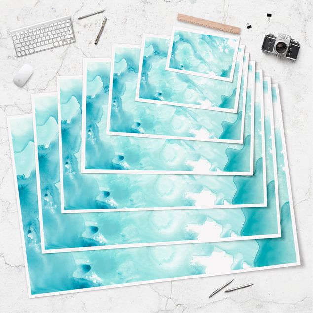 Posters Emulsion In White And Turquoise I