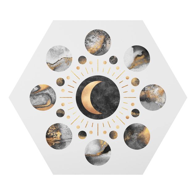 Hexagons Forex schilderijen Moon Phases Abstract Gold