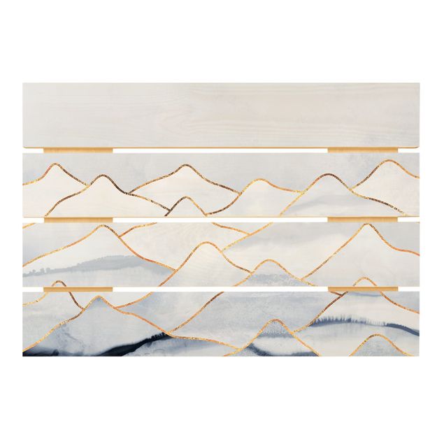 Houten schilderijen op plank Watercolour Mountains White Gold