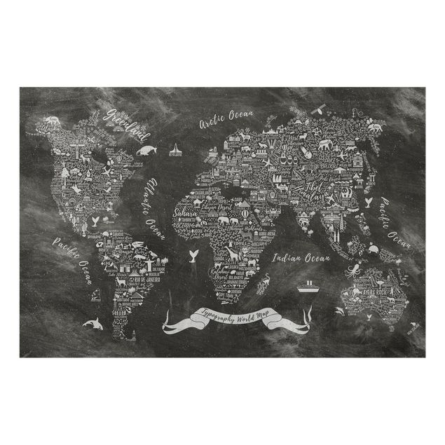 Spatscherm keuken Chalk Typography World Map