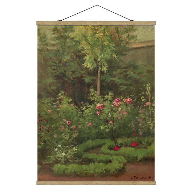 Stoffen schilderij met posterlijst Camille Pissarro - A Rose Garden