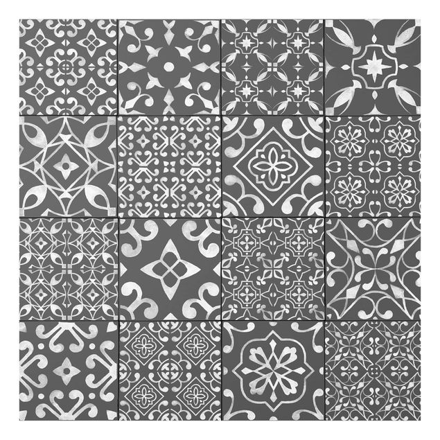 Spatscherm keuken Pattern Tiles Dark Gray White