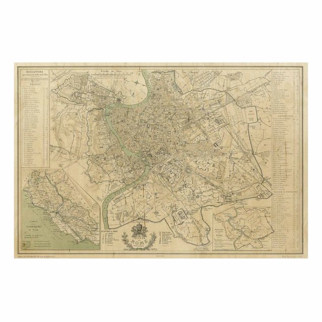 Houten schilderijen Vintage Map Rome Antique
