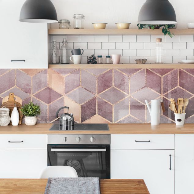 Achterwand voor keuken abstract Pink Grey Golden Geometry