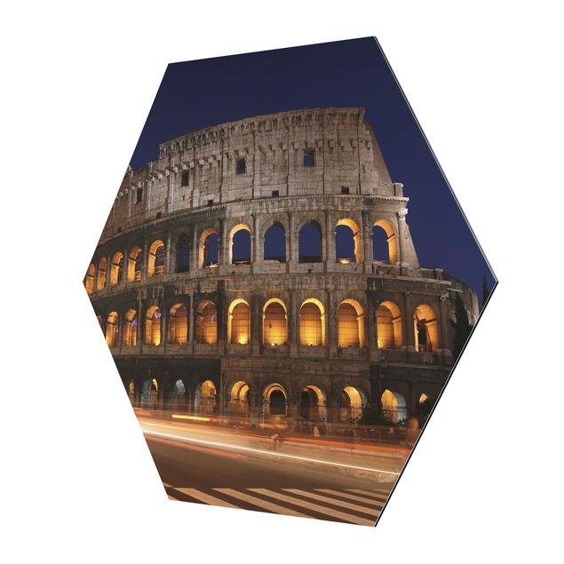 Hexagons Aluminium Dibond schilderijen Colosseum in Rome at night