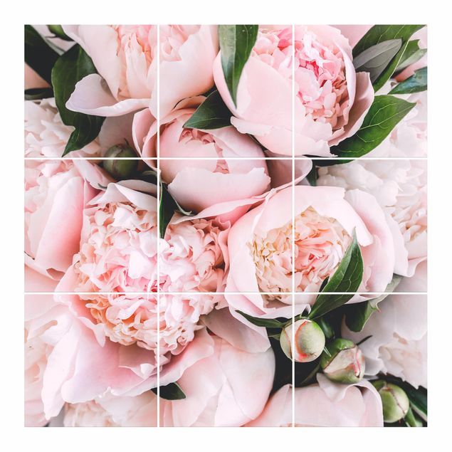 Tegelstickers Pink Peonies With Leaves