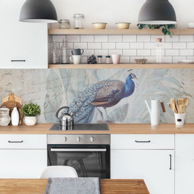 Achterwand voor keuken dieren Shabby Chic Collage - Peacock
