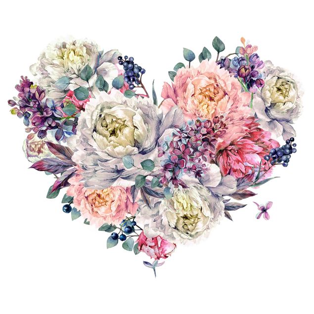 Muurstickers harts Watercolour Heart Blossoms Bouquet XXL