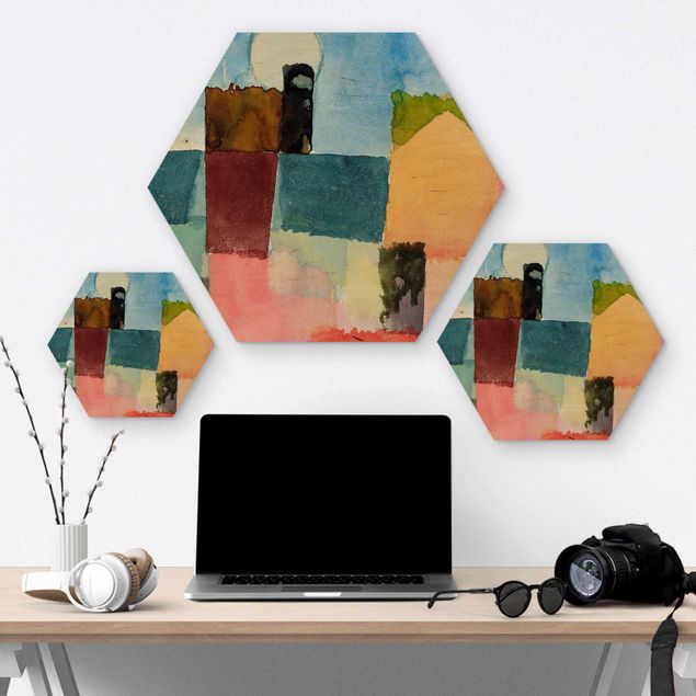 Hexagons houten schilderijen Paul Klee - Moonrise (St. Germain)