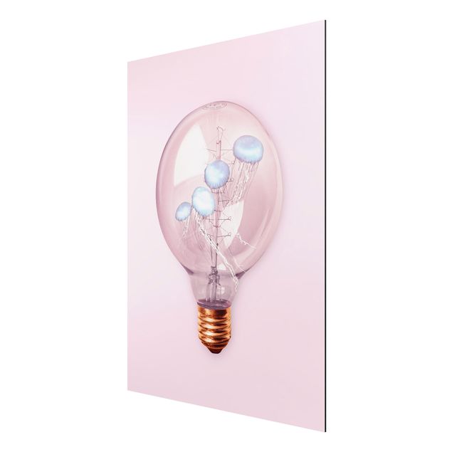 Aluminium Dibond schilderijen Light Bulb With Jellyfish
