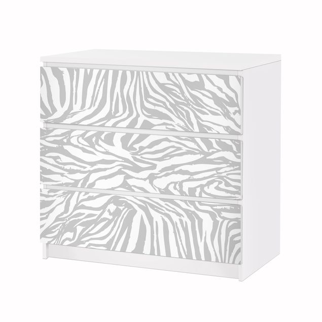 Meubelfolie IKEA Malm Ladekast Zebra Design Light Grey Stripe Pattern