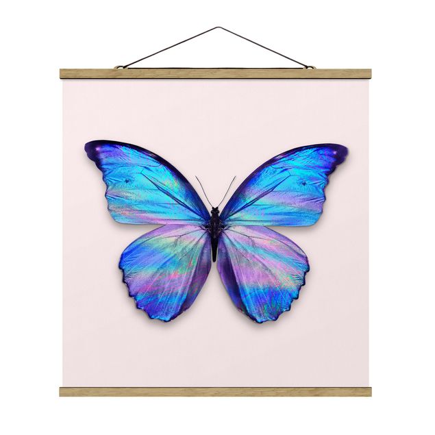 Stoffen schilderij met posterlijst Holographic Butterfly