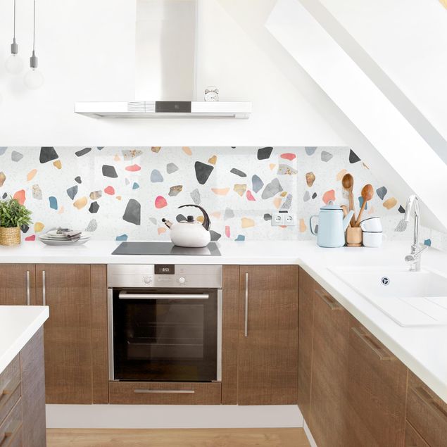 Achterwand voor keuken abstract White Terrazzo With Gold Stones II