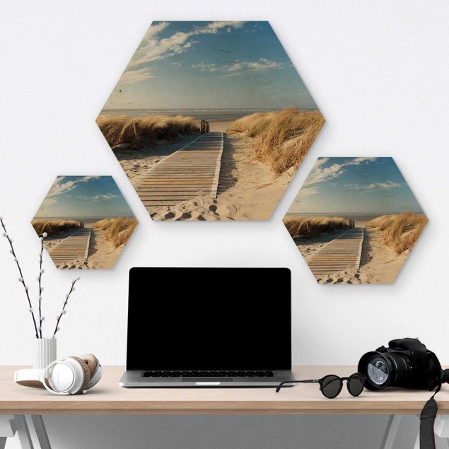 Hexagons houten schilderijen Baltic Sea Beach