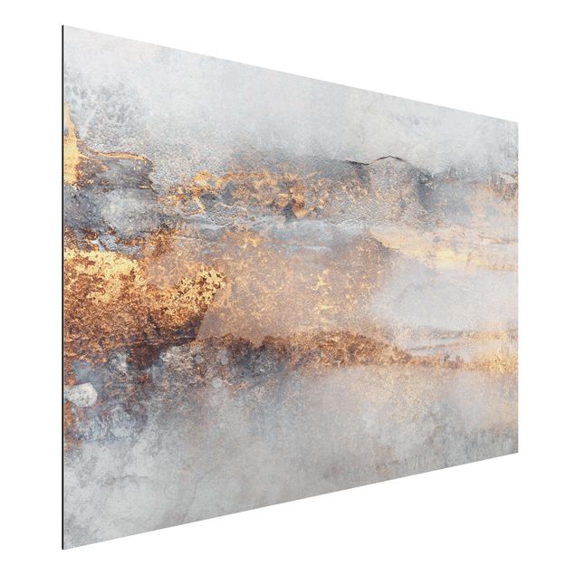 Aluminium Dibond schilderijen Gold Grey Fog