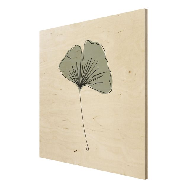 Houten schilderijen Gingko Leaf Line Art
