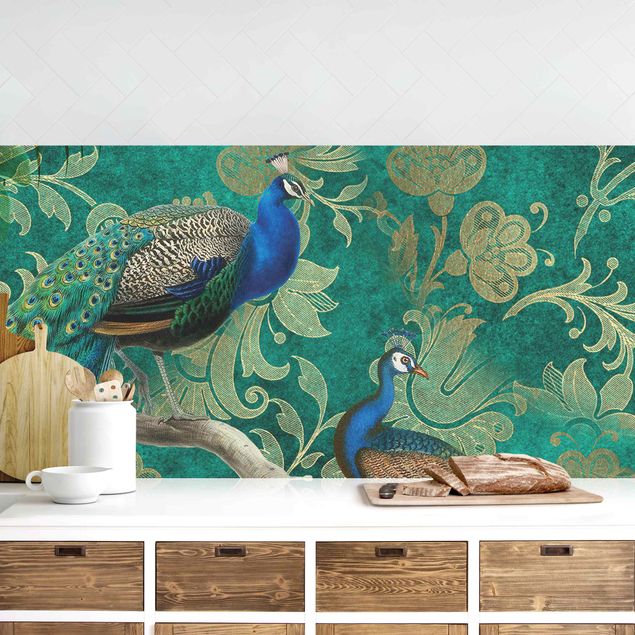 Achterwand voor keuken bloemen Shabby Chic Collage - Noble Peacock II