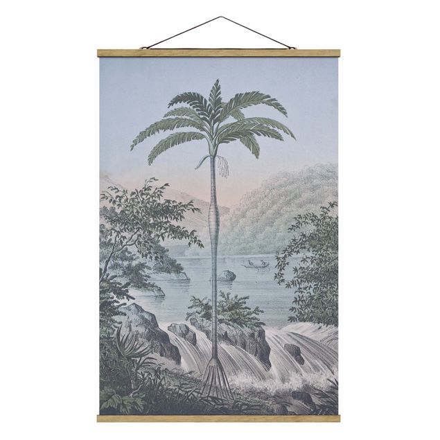Stoffen schilderij met posterlijst Vintage Illustration - Landscape With Palm Tree